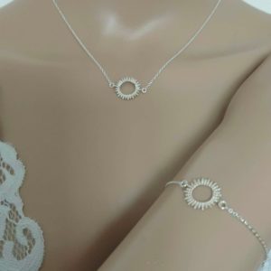 Parure collier bracelet femme en argent 925/1000ème, collier longueur 42 cm pendentif 15mm, bracelet 15 ou 17cm, fermoir anneau à ressort
