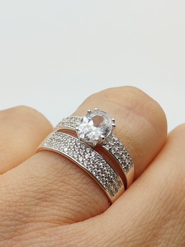 Bague zirconium en argent massif brillant blanc