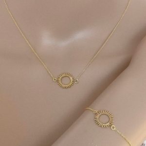 parure collier bracelet pendentif soleil en plaqué or