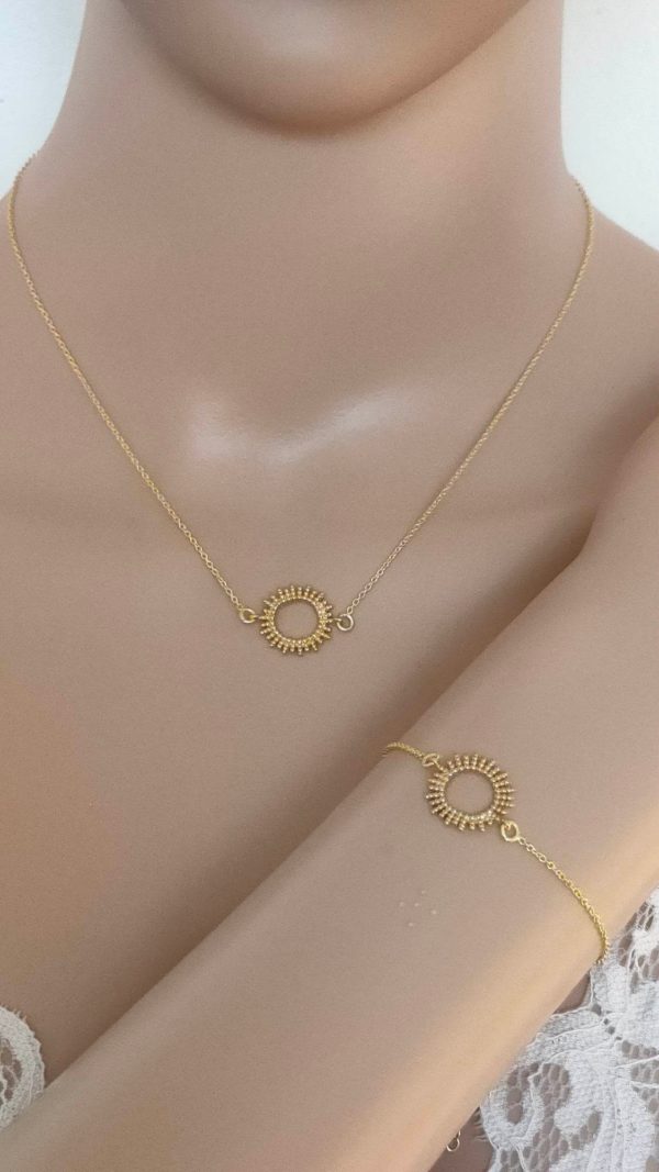 parure collier bracelet pendentif soleil en plaqué or